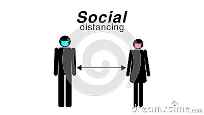 Animation distançante sociale entre l'homme et la silhouette plate d'icône de femme illustration stock Animation distançante sociale entre l'homme et la silhouette plate d'icône de femme illustration stock