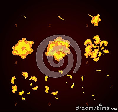 Animation explosion. Animation of fire. Sprite for games. Vector Illustration