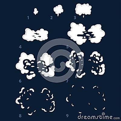 Animation explosion. Animation of smoke. Sprite for games. Vector Illustration