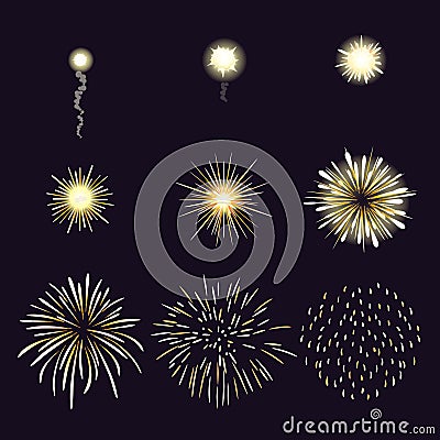 Animation of firework effect in cartoon comic Vector Illustration