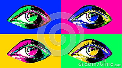 Animation of four multicolored human eyes Cartoon Illustration