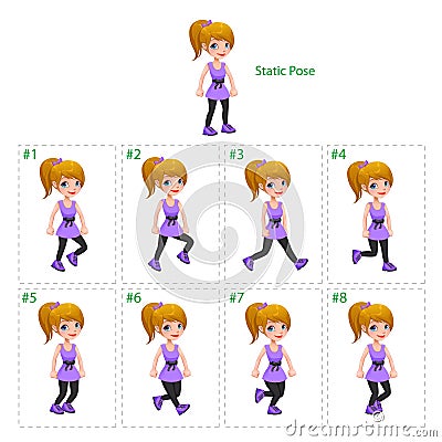 Animation of girl walking. Vector Illustration