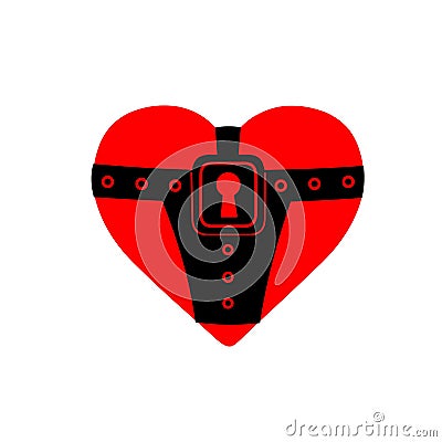 Animation heart is dressed in a fidelity belt. Template for erotic content. Vector Illustration