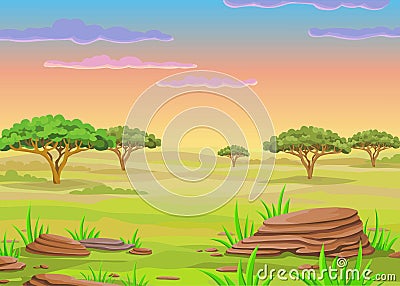 Animation landscape of the African savanna. Cartoon Illustration