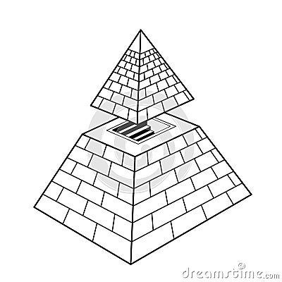 Animation monochrome drawing: symbol of Egyptian pyramid with a separate vertex and a staircase inside. Vector Illustration
