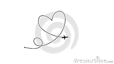 Animation of One Line Drawing of Passenger Airplane and Heart Sign Label  Stock Footage - Video of linear, airport: 152650024