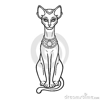 Animation portrait Ancient Egyptian goddess Bastet Bast. Sacred cat. Vector Illustration