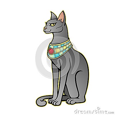 Animation portrait Ancient Egyptian goddess Bastet Bast. Sacred cat. Vector Illustration