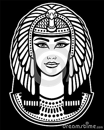 Animation portrait of the beautiful Egyptian woman. Vector Illustration