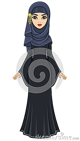 Animation portrait of east woman in a hijab. Vector Illustration