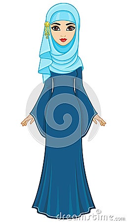 Animation portrait of east woman in a hijab. Vector Illustration