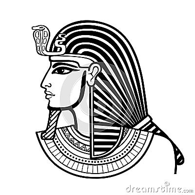 Animation portrait Egyptian man in the royal headscarf. Profile view. Vector Illustration