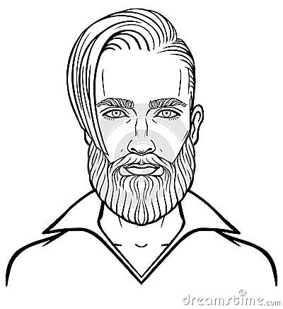 Animation portrait of the young attractive bearded man with a stylish hairstyle. Vector Illustration