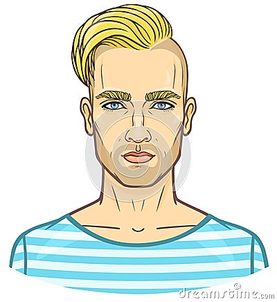 Animation portrait of the young attractive man with a stylish hairstyle. Vector Illustration