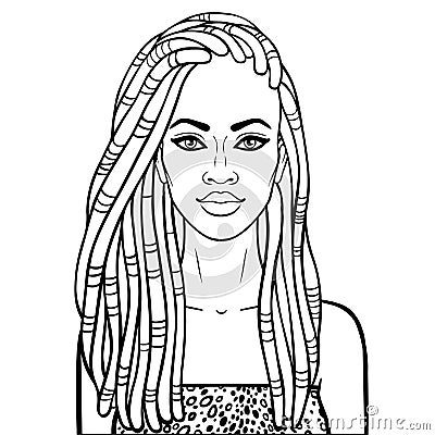 Animation portrait of the young beautiful African woman in a dreadlocks. Vector Illustration