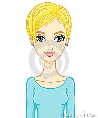 Animation portrait of a young white woman with blonde hair. Vector Illustration