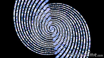 Animation with swirling spiral of squares on black background. Animation. Looped 3D spiral of duplicated squares twists Stock Photo