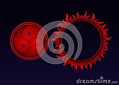 Animation symbol BDSM, solar crown. Color drawing on a black background. T Vector Illustration