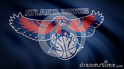 Animation waving in wind flag of basketball club Atlanta Hawks. Editorial use only Editorial Stock Photo