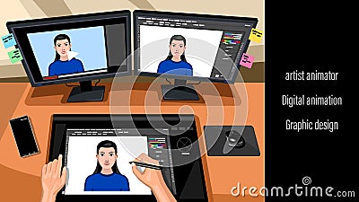 Animator designer in creative process art project Vector Illustration