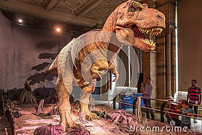 Animatronic dinosaur display at the, Natural History Museum, London Editorial Stock Photo