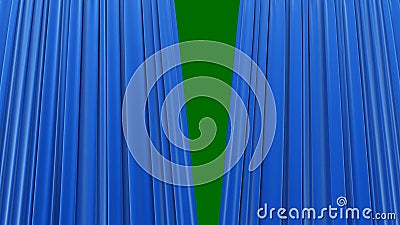 Animazione altamente dettagliata 3d dell'apertura della tenda e del closing blu con lo schermo verde, vista di prospettiva dal ba illustrazione vettoriale Animazione altamente dettagliata 3d dell'apertura della tenda e del closing blu con lo schermo verde, vista di prospettiva dal ba illustrazione vettoriale