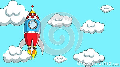 Animazione ascendente di viaggio del cielo nuvoloso del razzo o dell'astronave del fumetto Esplorazione di avventura o nuovo conc royalty illustrazione gratis Animazione ascendente di viaggio del cielo nuvoloso del razzo o dell'astronave del fumetto Esplorazione di avventura o nuovo conc royalty illustrazione gratis