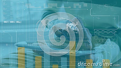 Animação do homem usando tablet digital em um escritório com processamento de dados financeiros ilustração royalty free Animação do homem usando tablet digital em um escritório com processamento de dados financeiros ilustração royalty free