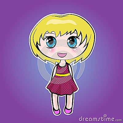Anime cute little cartoon girl with blond hair Vector Illustration