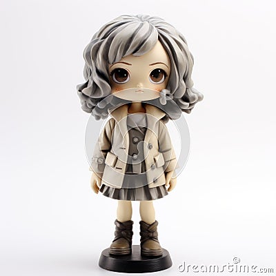 Anime Figurine With Grey Hair And Coat - Sandara Tang Style Stock Photo