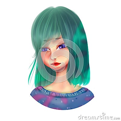 Anime girl in sweater. Stock Photo