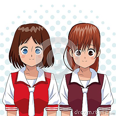 Anime girls uniform college japanese Vector Illustration