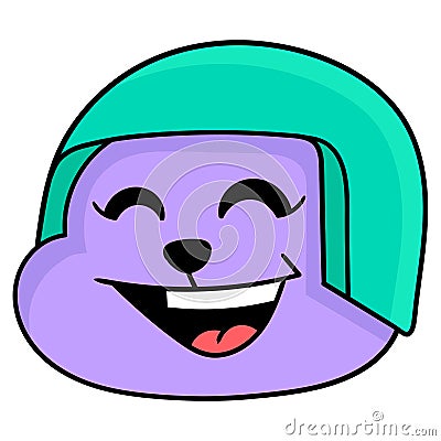 Anime head laughing wearing safety helmet, doodle icon drawing Vector Illustration