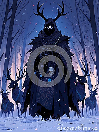 Anime Illustration of Winter Forest Demon Stock Photo