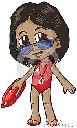 Anime Life Guard Girl Vector Cartoon Vector Illustration