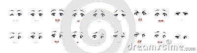 Anime manga boy expressions eyes set. Japanese cartoon style Vector Illustration