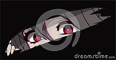 Anime manga eyes looking from a paper tear Vector Illustration