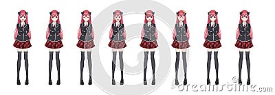 Anime manga student girl in blazer and red skirt Vector Illustration