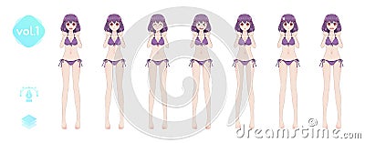 Anime manga girl. In a summer bikini swimsuit Vector Illustration