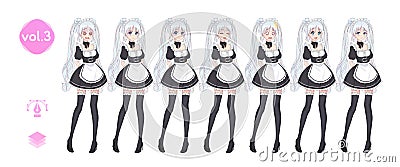 Anime manga girl. Costume of maid cafe Vector Illustration