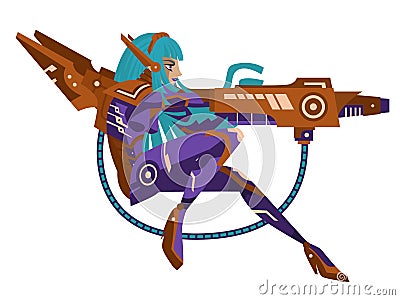 Anime manga science fiction cyborg girl with blaster cannon weapon Stock Photo