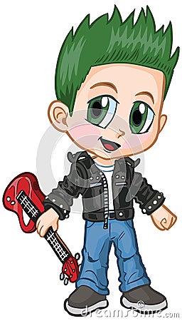 Anime Punk Rocker Boy Vector Cartoon Vector Illustration