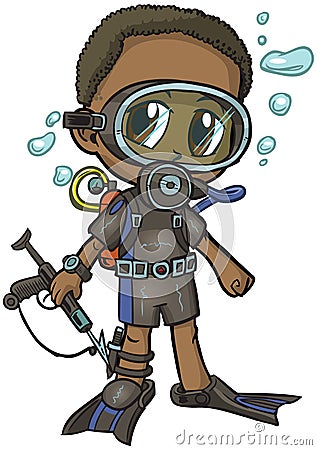 Anime Scuba Diver Boy Vector Cartoon Vector Illustration