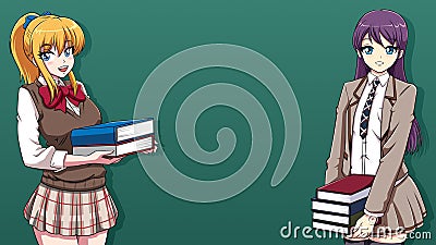 Anime Schoolgirls Background Vector Illustration