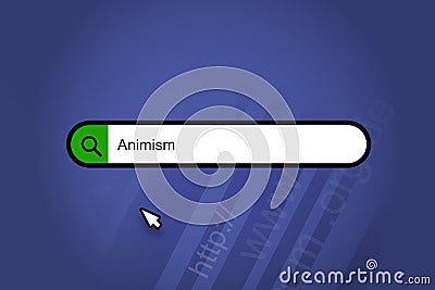 Animism - search engine, search bar with blue background Stock Photo