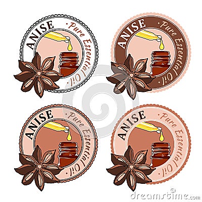 Anise. Set of essential oil labels. Cartoon Illustration