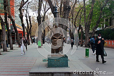 Ankara, Turkey - April 19, 2022: Human Rights Monument on Kizilay Yuksel Street, a woman reading the Universal Declaration of Editorial Stock Photo