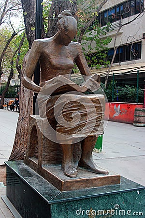 Ankara, Turkey - April 19, 2022: Human Rights Monument on Kizilay Yuksel Street, a woman reading the Universal Declaration of Editorial Stock Photo