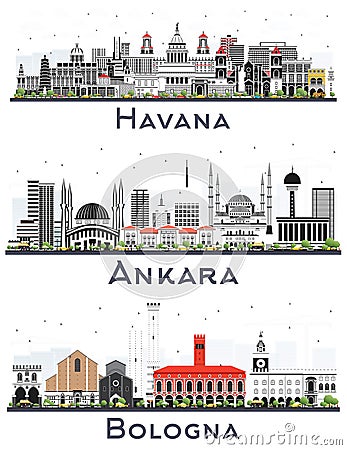 Ankara Turkey, Bologna Italy and Havana Cuba City Skyline Set Stock Photo