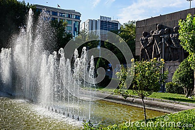 Ankara, Turkey - June 23, 2018: Guven Park in Kizilay Square Ataturk statue and fountain Editorial Stock Photo
